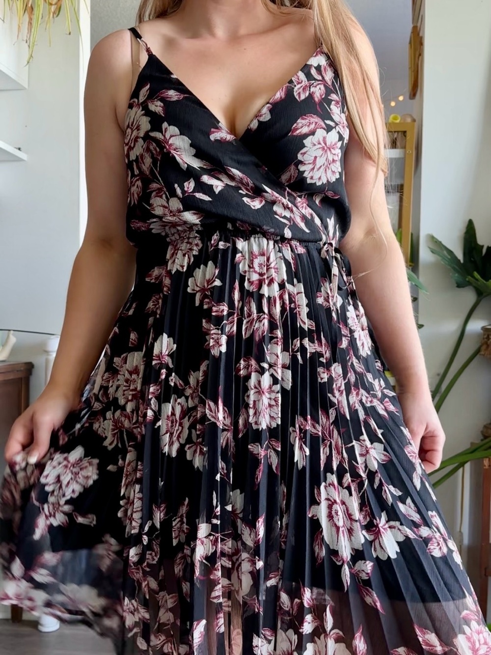 Black Floral Pleated Sundress